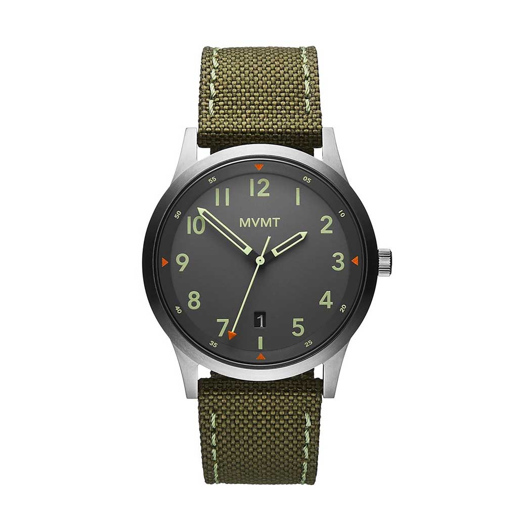 MVMT - Roestvrij staal horloge met groene nylon band
